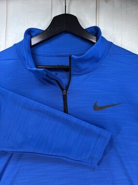 Nike Dri Fit 1/4 Zip Shirt Mens Medium Royal Blue Long Sleeve Running Training